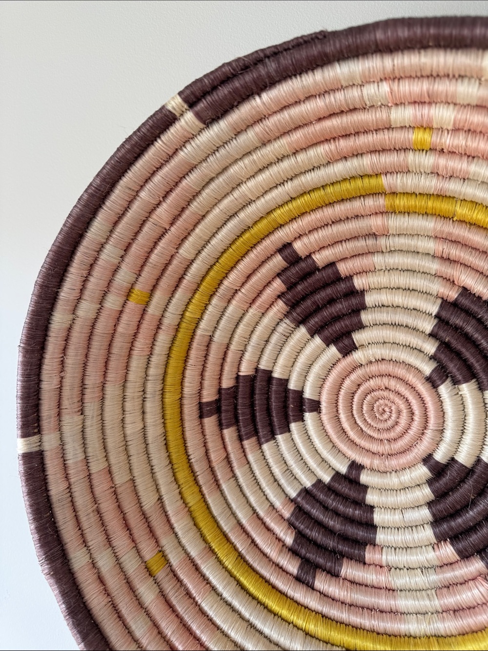 Handwoven Decorative Wall Basket - Pink, Brown & Yellow